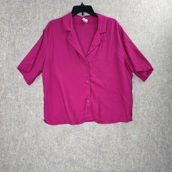 A New Day Womens Fuchsia Short Sleeve Button-Up Blouse XL Rayon - Picture 1 of 6